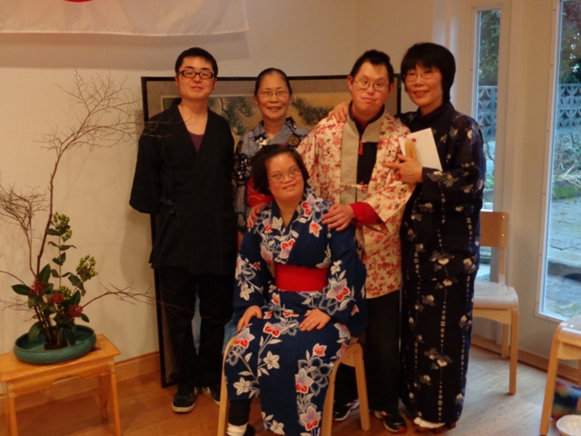 Our Japanese families with coworker Takashi, in their traditional costumes
