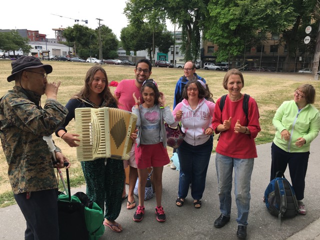 Last week Karin brought her accordion to Oppenheimer Park. It is amazing how music helps to bring everyone together.